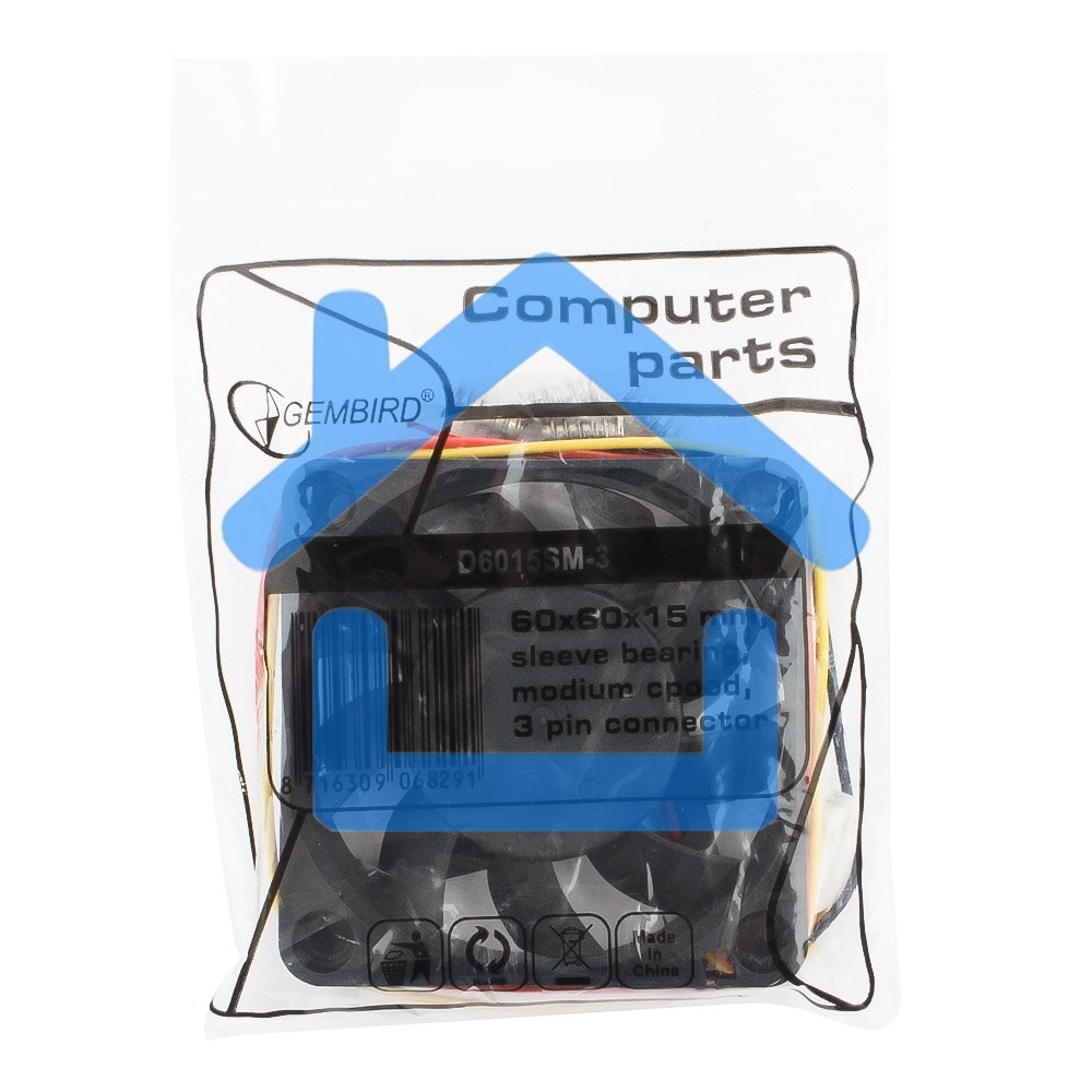 Вентилятор для корпуса Gembird D6015SM-3 черный, 60 мм, 4000 об/мин, 25 дБ, 3 pin