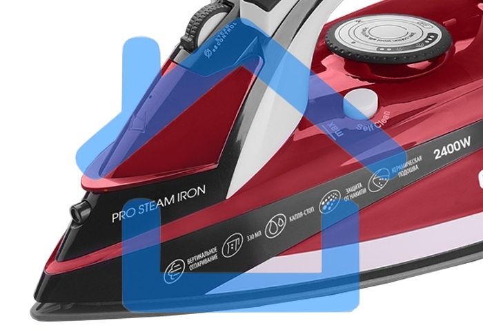 Утюг Centek CT-2344 RED 2400Вт, керамическая подошва, мощный паровой удар, самоочистка, 330мл