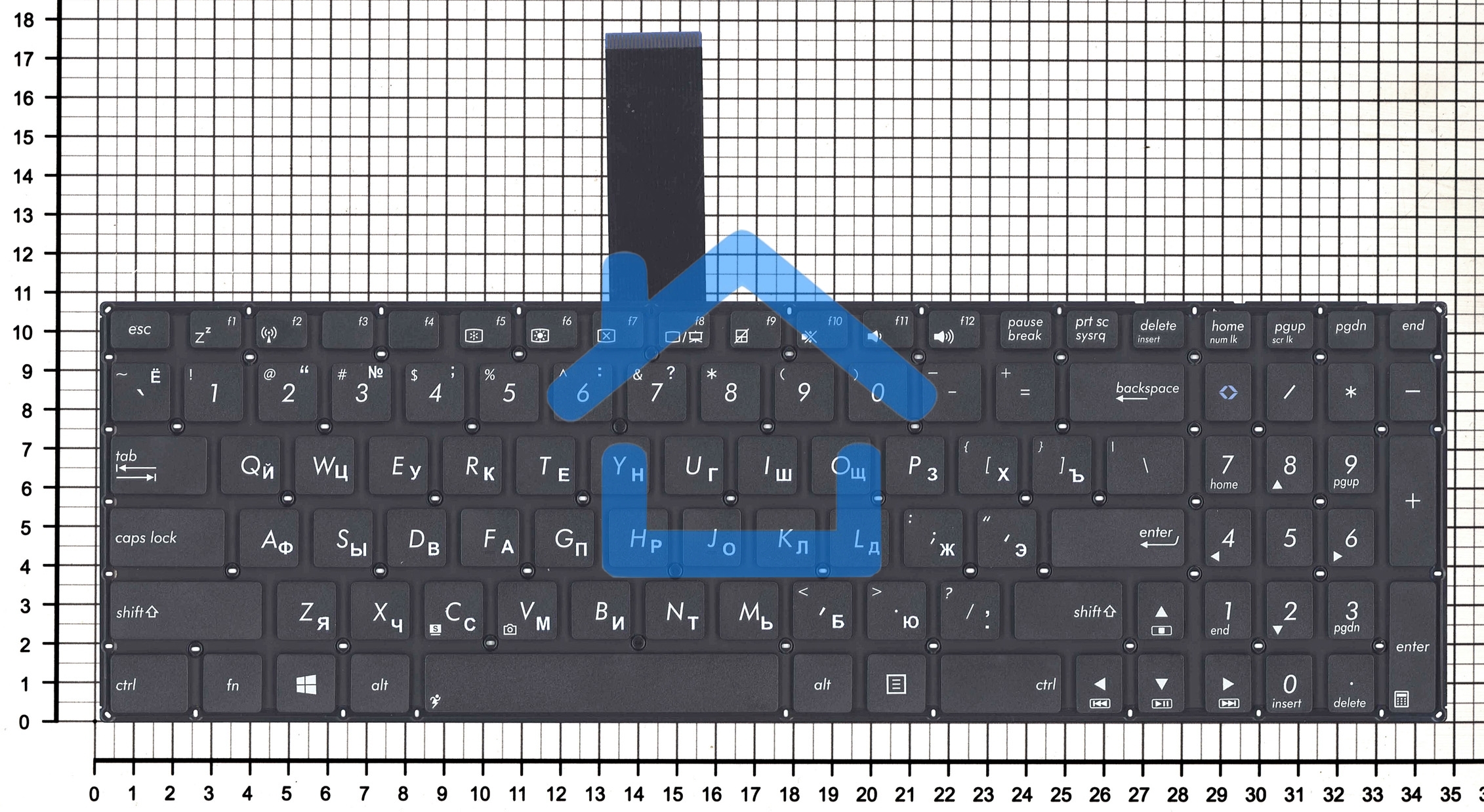 Клавиатура для ноутбука Asus K56 черная без рамки, плоский Enter