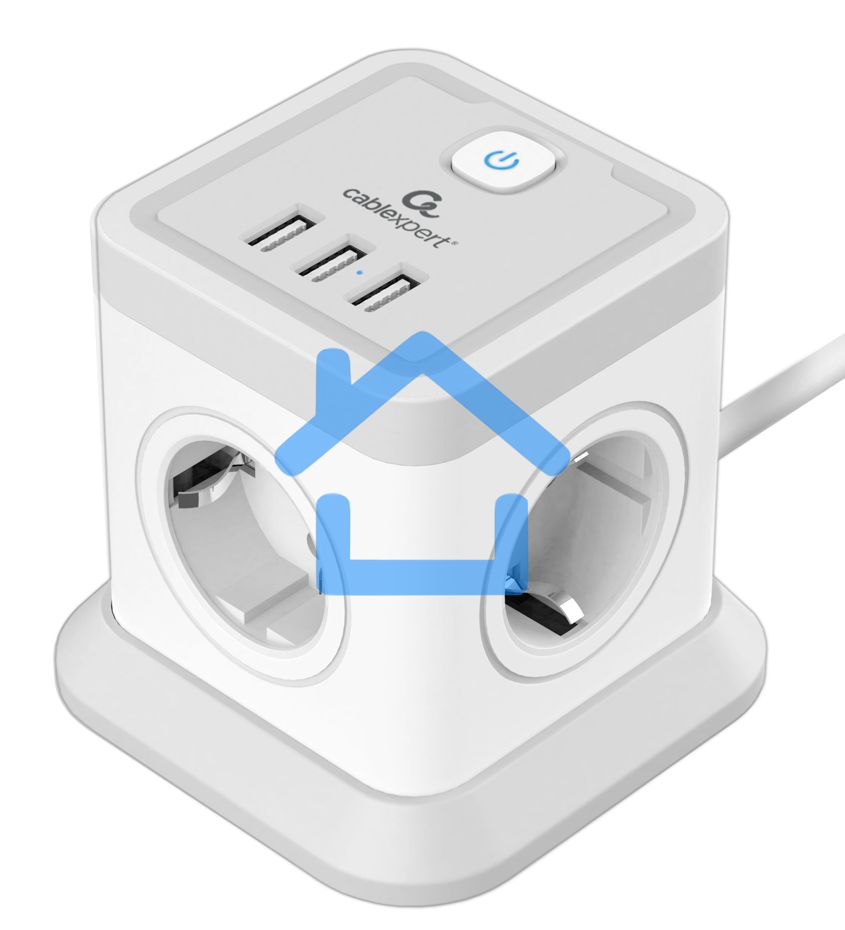 Сетевой фильтр Cablexpert Tower, TWR-4-U3-W-2, 4р, 10А, 3xUSB, 3.1А, 2м, ур.защиты 2+, белый, коробка