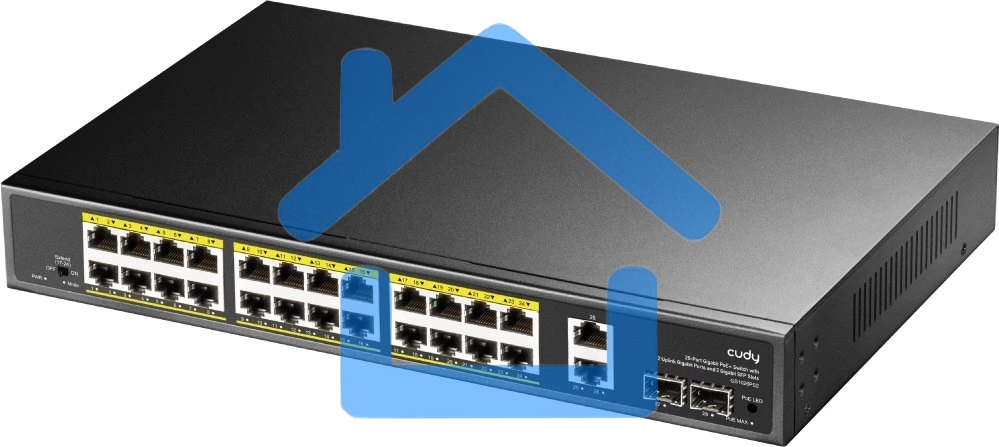 Коммутатор Cudy GS1026PS2, (L2) 26x1Gbит/с 2xКомбо(1000BASE-T/SFP), 2SFP, 24PoE, 300W, неуправляемый