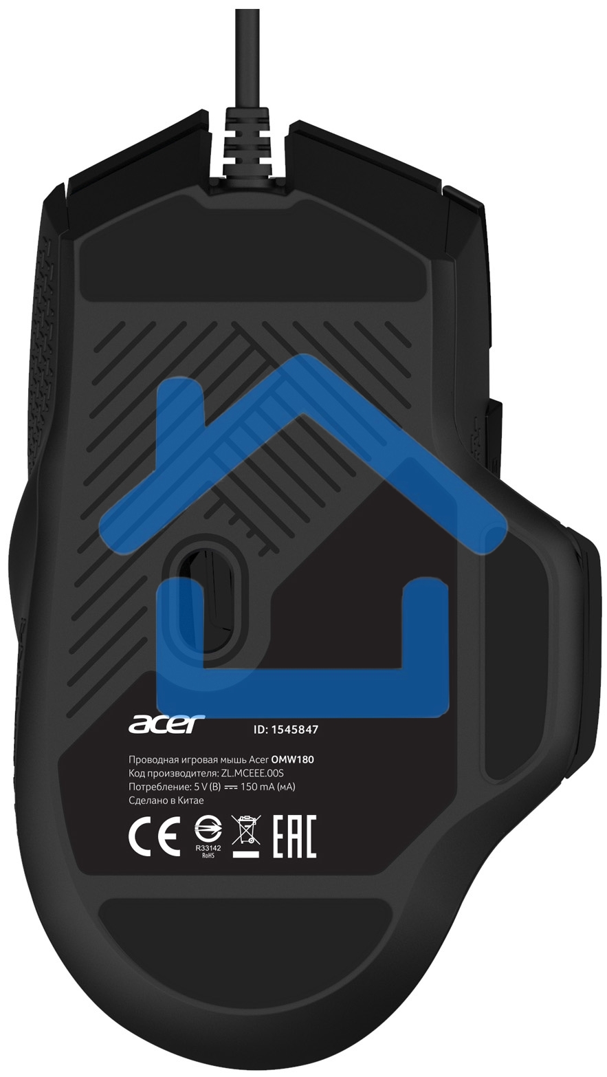 Мышь проводная Acer OMW180 черный, 6400 dpi, USB, кнопки - 9