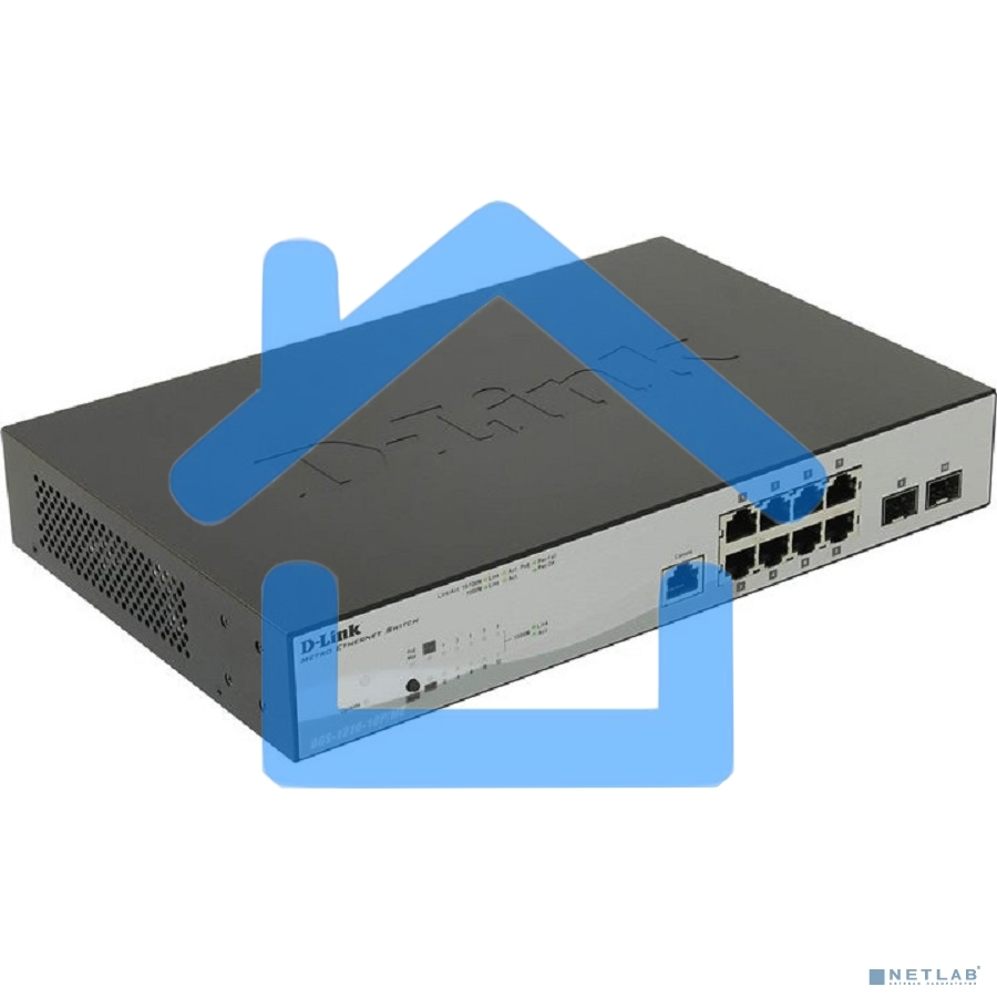 Коммутатор D-Link DGS-1210-10P/ME/B1A Управляемый 2 уровня с 8 портами 10/100/1000Base-T с поддержкой PoE и 2 портами 1000Base-X SFP