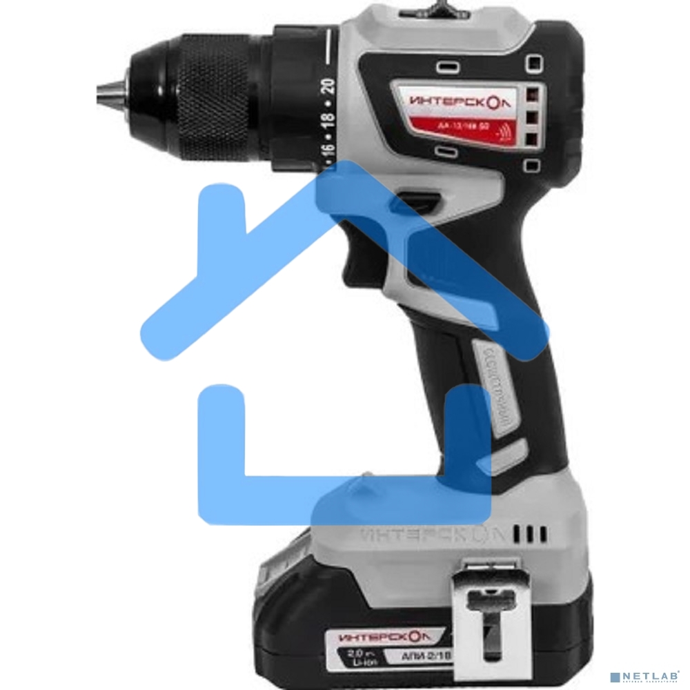 Бесщеточная аккумуляторная дрель-шуруповерт ИНТЕРСКОЛ КОМБИ ДА-13/18В 50 ( 2 АКБ 2 А·ч и ЗУ, кейс )