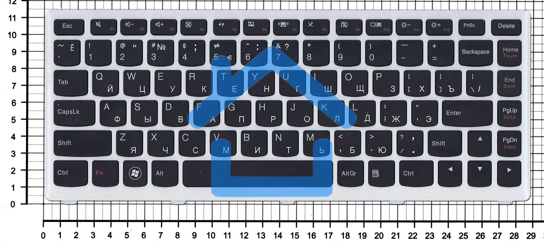 Клавиатура для ноутбука Lenovo IdeaPad U310 черная с серой рамкой
