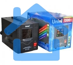 Стабилизатор напряжения UNIEL (3109) RS-1/1500 - 1,5 кВА.(Однофазный электронны(релейный)стабилизатор,цифровой дисплей,номинальная мощность 1,5кВА,диапазон входного напряжения 140-260В,выходное напряжение 220+8%В,частота 50/60Гц,точность стабилизации 8%,М