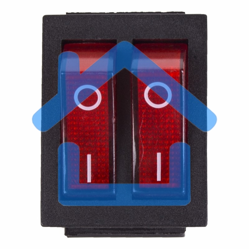 Выключатель клавишный 250V 15А (6с) ON-OFF красный с подсветкой ДВОЙНОЙ Rexant