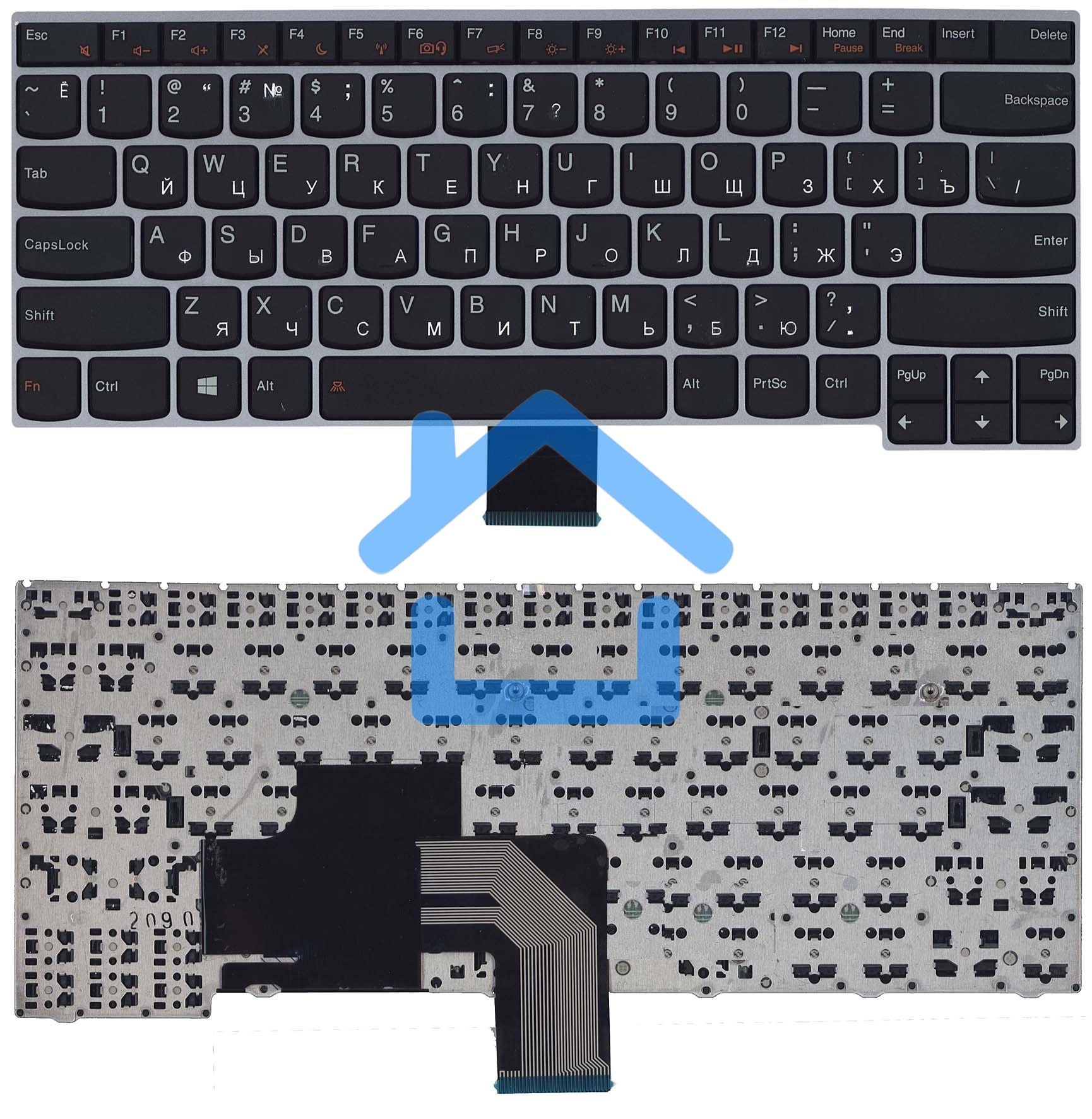 Клавиатура для ноутбука Lenovo V490 V490U V490UA черная с серебристой рамкой