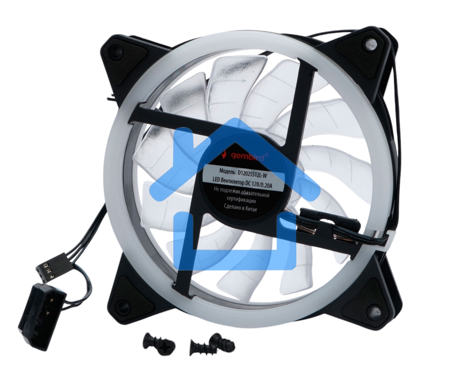 Вентилятор для корпуса Gembird D12025S12L-W черный, 120 мм, 1200 об/мин, 20.5 дБ, 3 pin