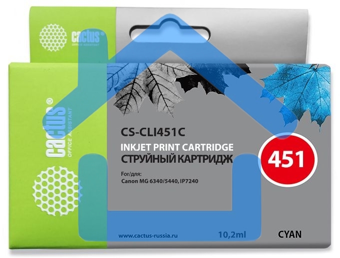 Картридж струйный Cactus CS-CLI451C голубой (10,2 мл) для Canon MG 6340/5440/IP7240