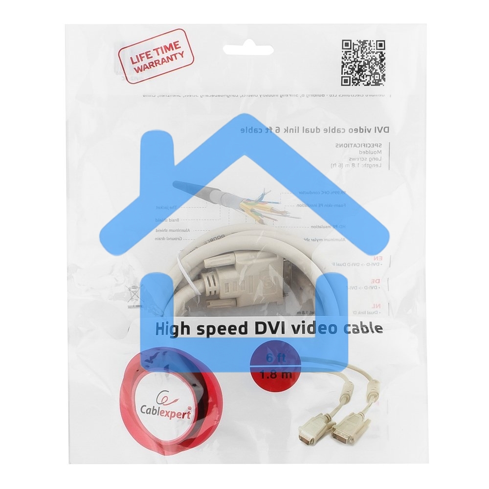 Кабель DVI-D dual link Gembird/Cablexpert CC-DVI2-6C, 25M/25M, 1.8м, экран, феррит.кольца, пакет