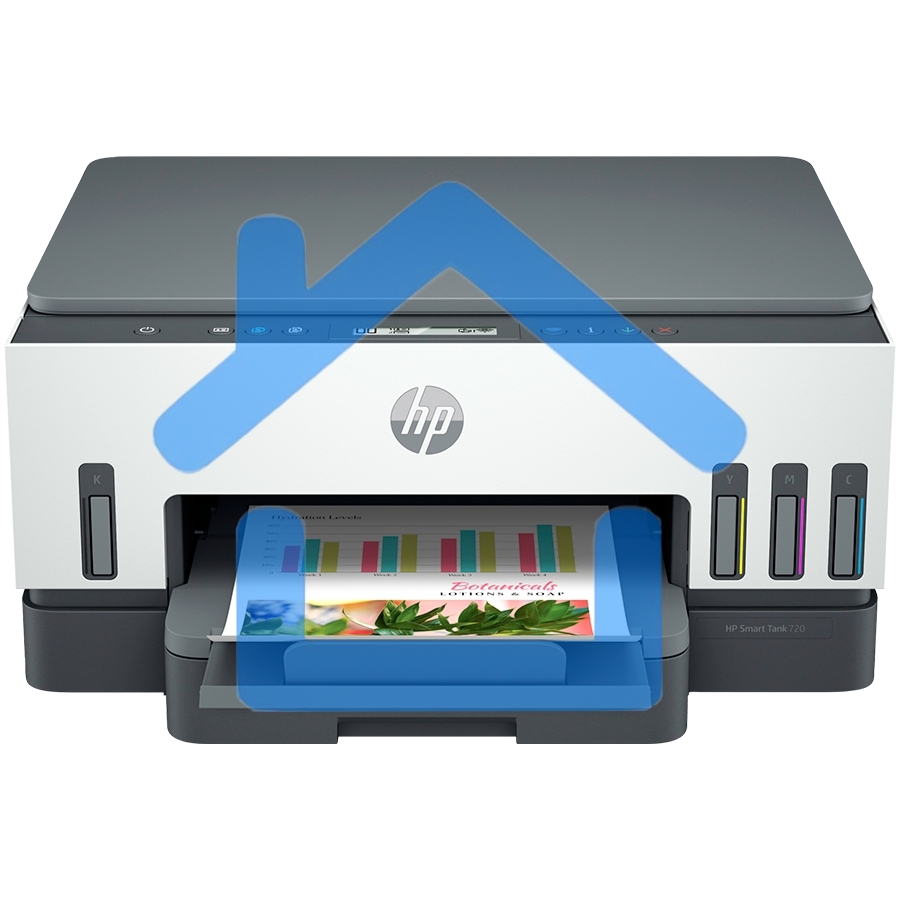 МФУ струйное HP Smart Tank 720 (6UU46A), A4, цветной, печ. до 15 стр/мин. (ч/б) до 9 стр/мин. (цвет), 1200x1200dpi (ч/б) 1200 x 4800 dpi (цвет), USB, Wi-Fi, BlueTooth, Air Print, Mopria
