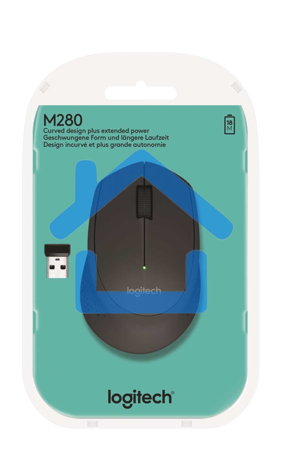 Мышь беспроводная Logitech M280 черный, 1000 dpi, радиоканал, USB, кнопки - 3
