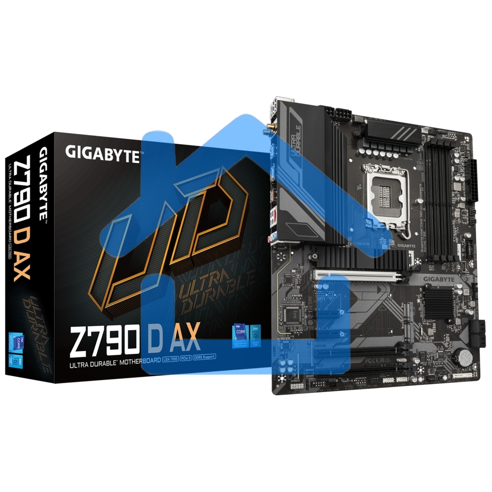 Материнская плата Gigabyte Z790 D AX, LGA 1700, Intel Z790, 4xDDR5, 4xSATA, 3xM.2, 1xPCI-E 5.0 x16, 1xPCI-E 4.0 x4, 2xPCI-E 3.0 x1, 1xHDMI, 1xDP, 1x 2.5Gb LAN, 4xUSB-A 3.2 Gen 1, 1xUSB-A 3.2 Gen 2, 2xUSB-A 2.0, 1xUSB-C 3.2 Gen 2, 3x3.5 мм, 7.1, ATX