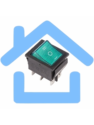 Выключатель клавишный Rexant 250V 15А (6с) ON-OFF-ON зеленый с подсветкой и нейтралью