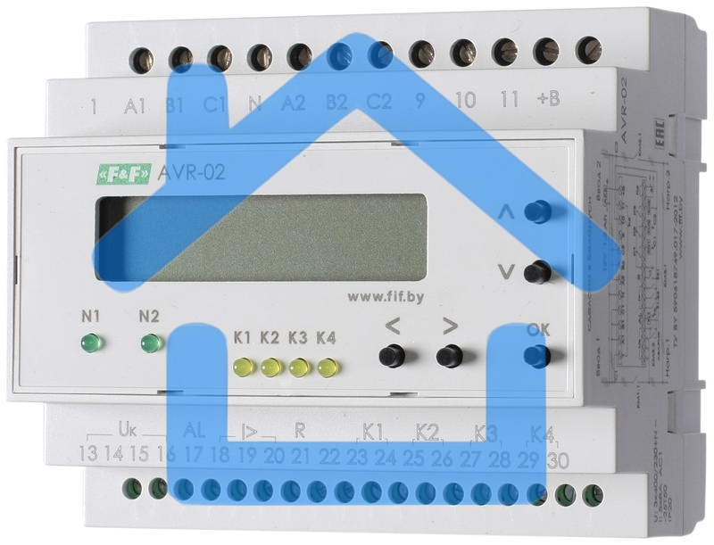 Устройство управления резервным питанием AVR-02 (3х400В+N; 5 перекл. х8А; IP20) F&F EA04.006.004
