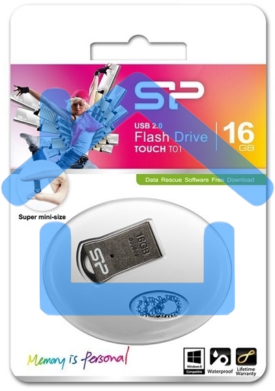 Флешка USB R/W Silicon Power R/W 16Gb Touch T01 SP016Gb,UF2T01V1K USB2.0 черный/серебристый