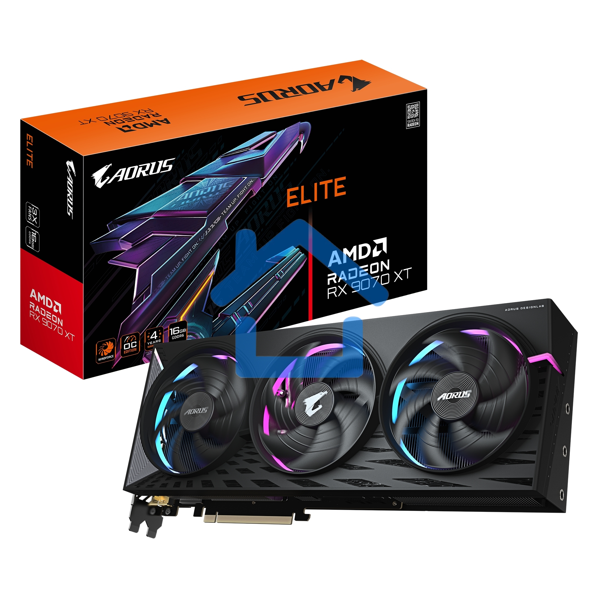 Видеокарта Gigabyte PCI-E GV-R9070XT AORUS E-16GD 1.0 AMD Radeon RX 9070XT 16Gb 256bit GDDR6 2175/20000 HDMIx2 DPx2 HDCP Ret