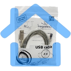 Кабель Cablexpert USB2.0 Pro, AM/BM, 2м, экран, 2 феррит.кольца, прозрачный (CCF-USB2-AMBM-TR-2M)