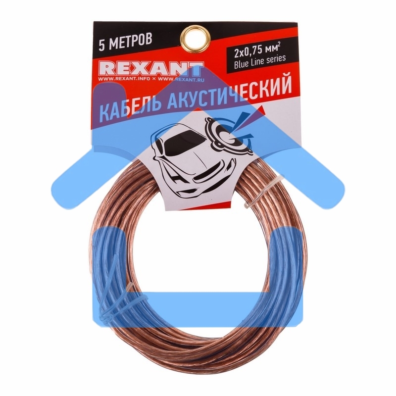 Кабель акустический Rexant 2х0,75 м м², прозрачный BLUELINE, мини-бухта 5 м 01-6204-3-05