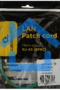 Патч-корд UTP Cablexpertкат.6, 0.25м, литой, многожильный, зеленый