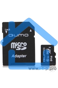 Флэш карта QUMO QM64GMICSDXC10U1 64Gb MicroSDXC Class 10 UHS-I, SD adapter