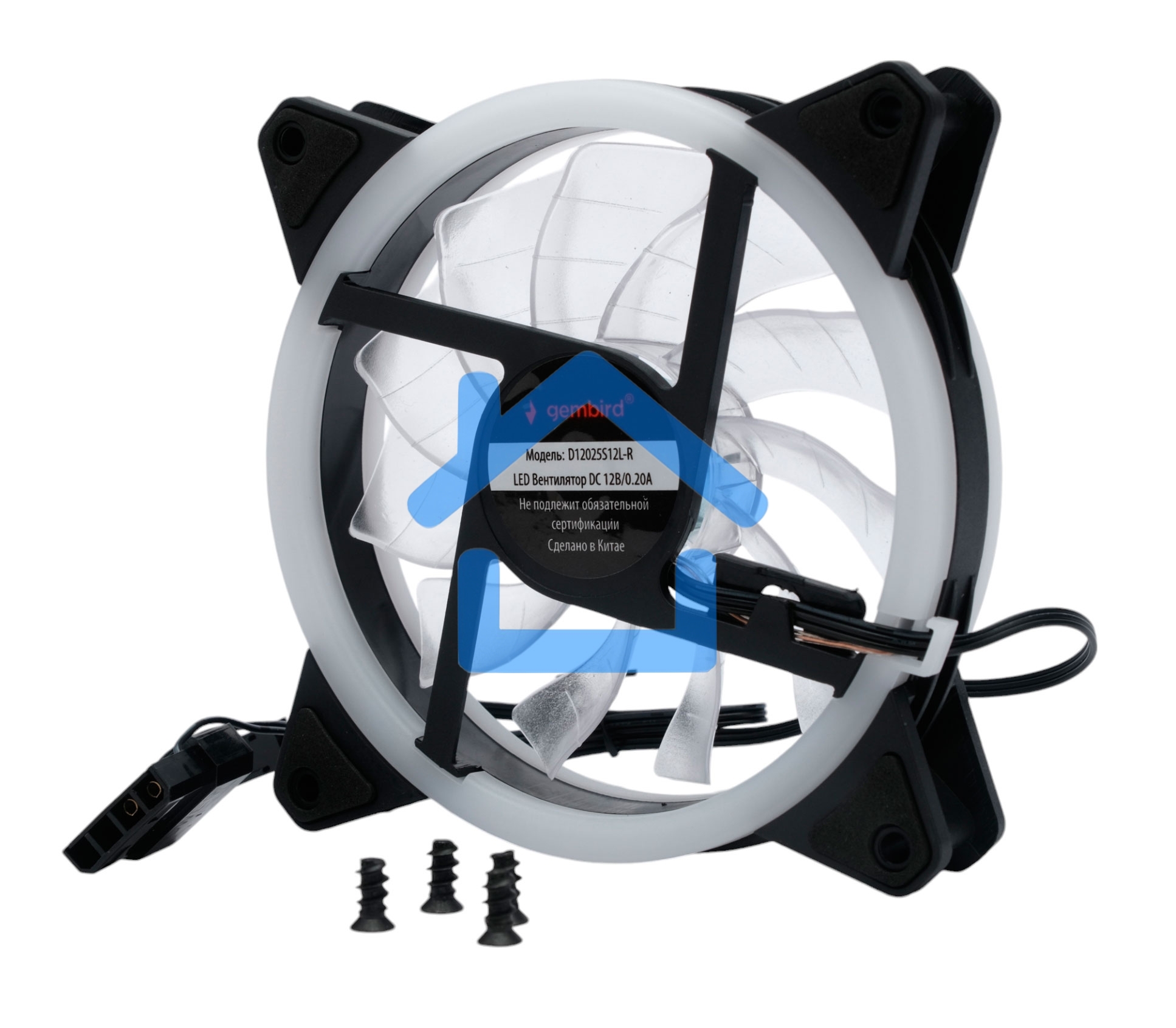 Вентилятор для корпуса Gembird D12025S12L-R черный, 120 мм, 1200 об/мин, 20.5 дБ, 3 pin