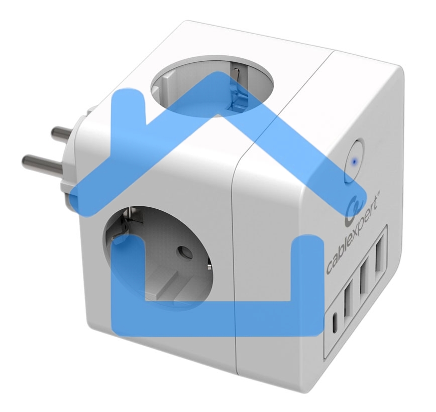 Сетевой фильтр Cablexpert Cube, CUBE-4-СU3-W, 4р, 16А, 1xType-C PD, 3хUSB, ур.защиты 2+, белый, коробка