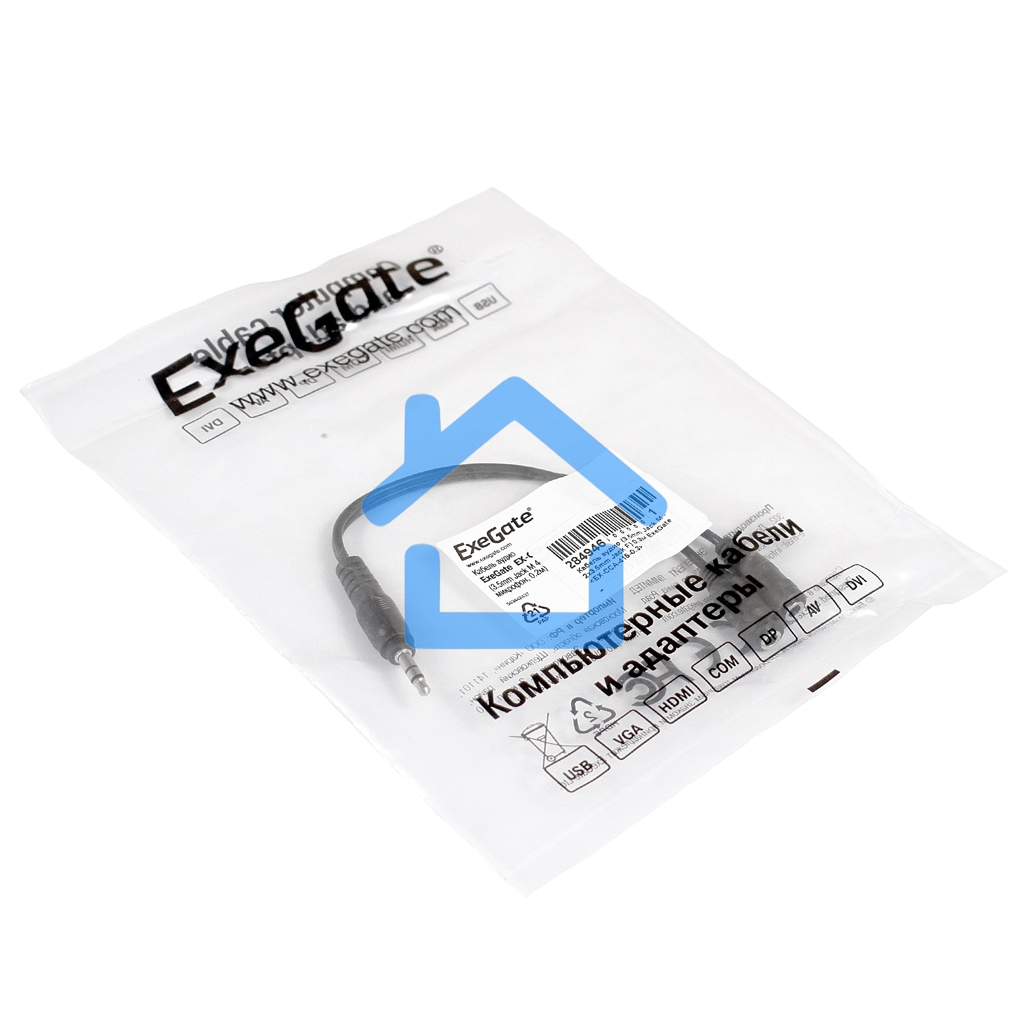 Кабель-разветвитель аудио Exegate EX284946RUS EX-CCA-415-0.3 (3.5mm Jack M/2x3.5mm Jack F, 0,3м)