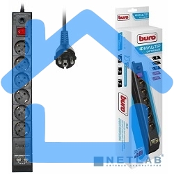Сетевой фильтр BURO Сетевой фильтр, 6 розеток, 5 метров, (BU-SP5_USB_2A-B) черный 992320