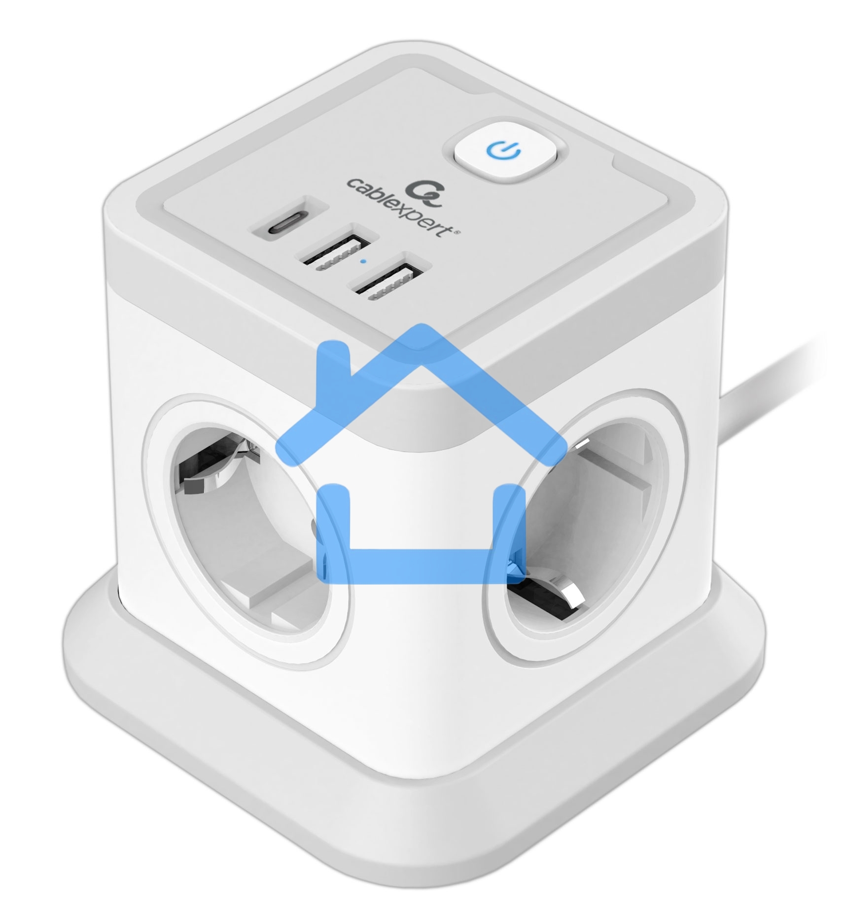 Сетевой фильтр Cablexpert Tower, TWR-4-CU2-W-2, 4р, 10А, 1xType-C PD, 20Вт, 2хUSB, 2м, ур.защиты 2+, белый, коробка