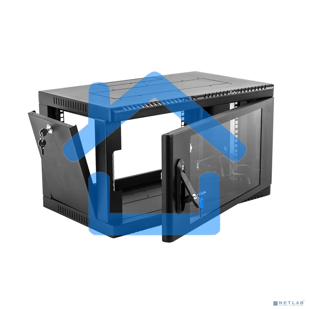 Шкаф коммутационный ЦМО (ШРН-6.350-9005) настенный 6U 600x350мм пер.дв.стекл 200кг черный 300мм 180град.