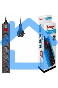 Сетевой фильтр Buro 600SH-1.8-B 1.8м (6 розеток) черный (коробка)