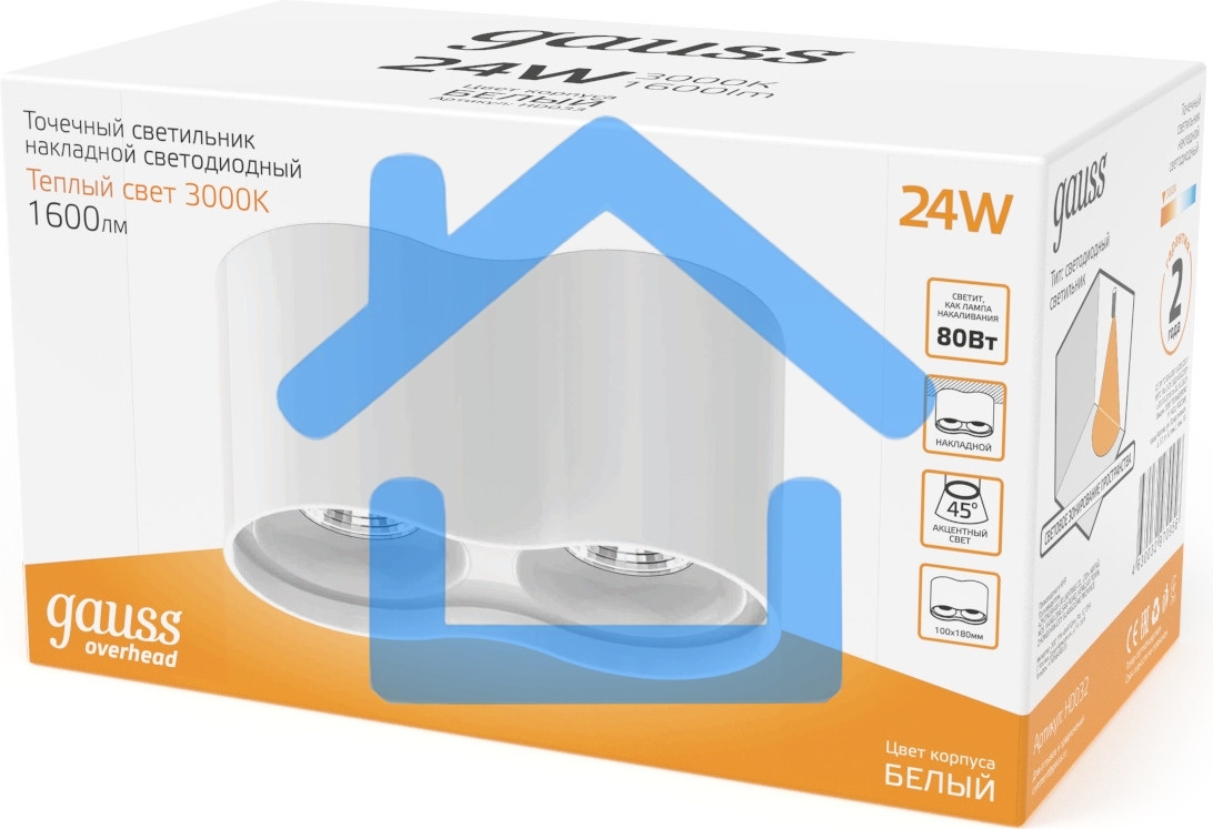 Светильник Gauss Overhead HD032 потолоч. 24Вт 3000K цв.св.:белый теплый белый