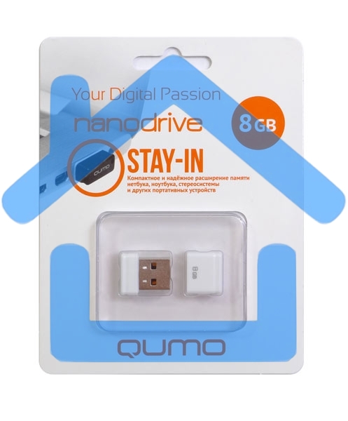 Флешка USB R/W 2.0 QUMO 8Gb, NANO QM8GUD-NANO-W White