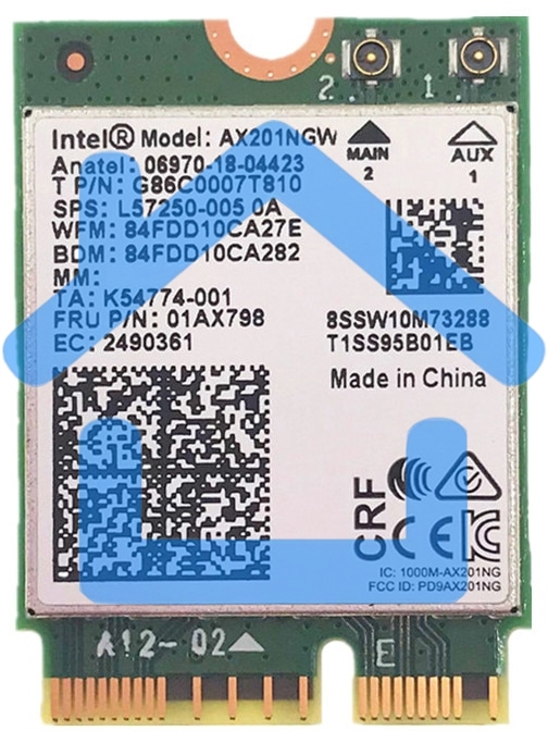 Плата сетевого контроллера Intel® Wi-Fi 6 AX201, 2230, 2x2 AX+BT, No vPro®,999TD0