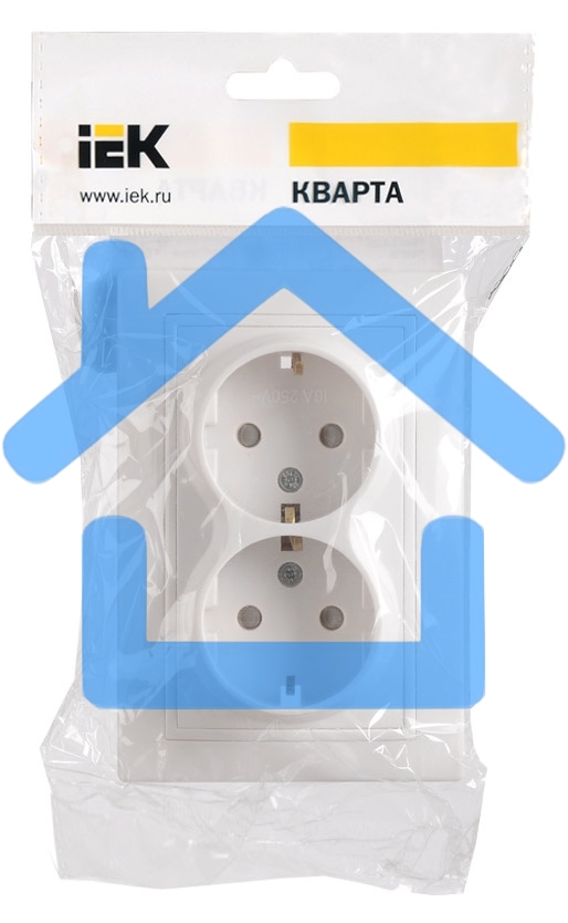 Розетка силовая Iek ERK21-K01-16-DM РСш12-3-КБ Розетка 2местн. c з/к с защ.штор. 16А КВАРТА (белый)