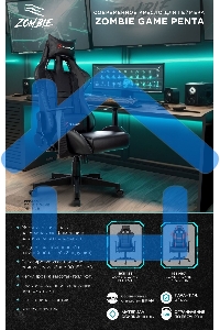 Кресло игровое Zombie Game Penta черный/красный эко.кожа с подголов. крестов. пластик