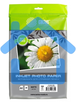 Фотобумага Cactus CS-MA410020EDS A4/100г/м2/20л./белый матовое/матовое для струйной печати