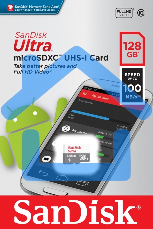 Флеш карта microSD 128Gb SanDisk microSDXC Class 10 Ultra UHS-I A1 140Mb/s