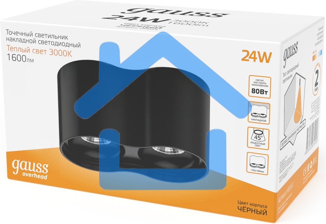 Светильник Gauss LED накладной HD033 24W 3000K 180x100х100мм HD033
