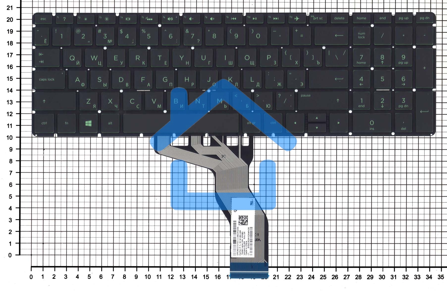 Клавиатура для ноутбука HP 15-BW 250 G6 черная с зеленой подсветкой