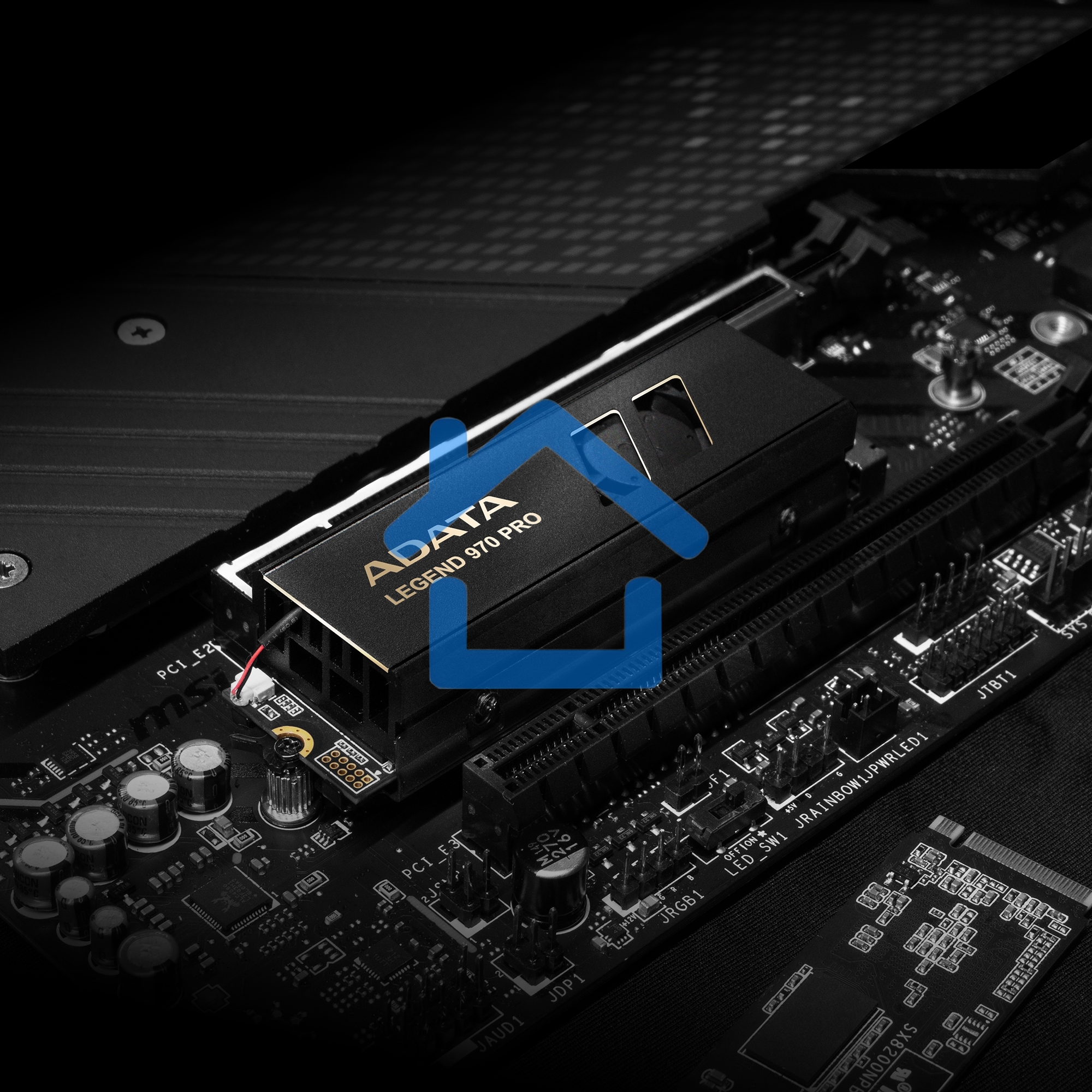 Накопитель SSD ADATA Legend 970 Pro, 1000 Gb, M.2 2280, PCIe 5.0 x4, NVMe 2.0, 3D TLC, R/W 13000/5800 МБ/сек, радиатор с вентилятором