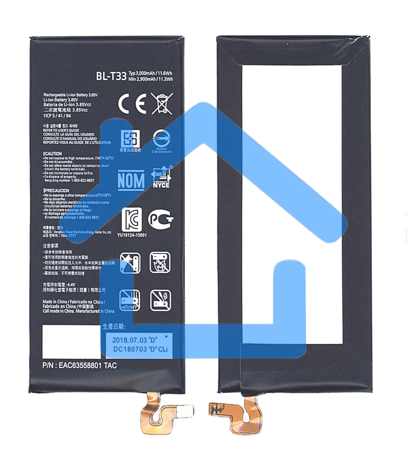 Аккумуляторная батарея BL-T33 для LG M700A, Q6 3000mAh / 11.55Wh 3,85V