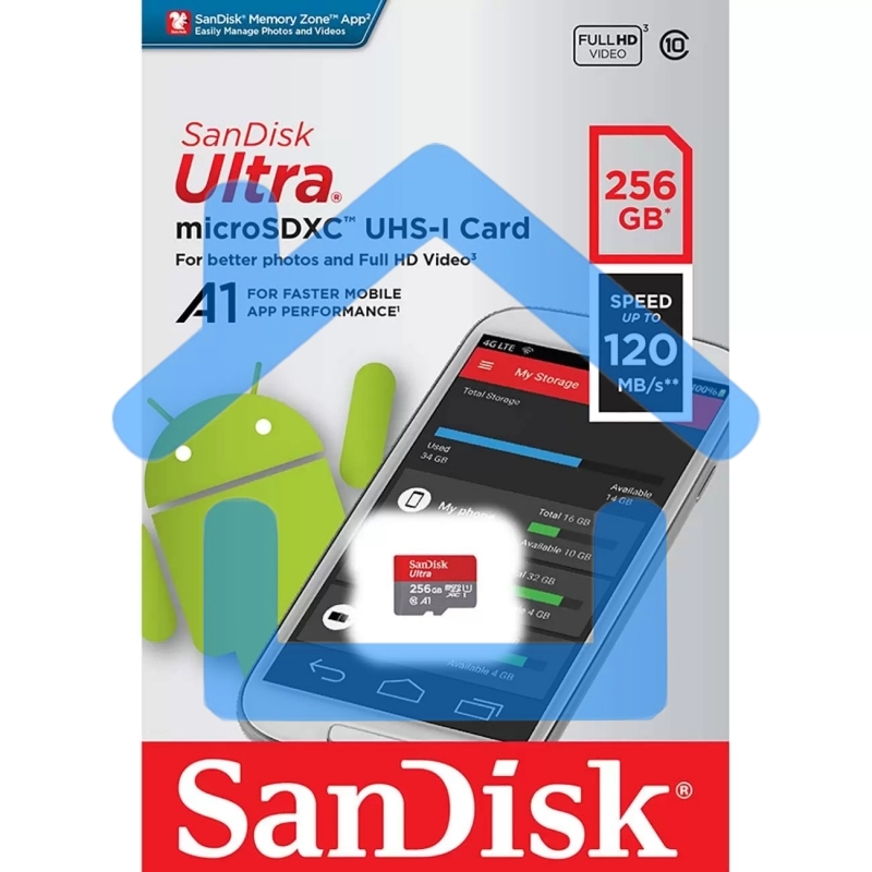 Флеш карта microSD 256Gb SanDisk microSDXC Class 10 Ultra UHS-I U1 A1 120MB/s