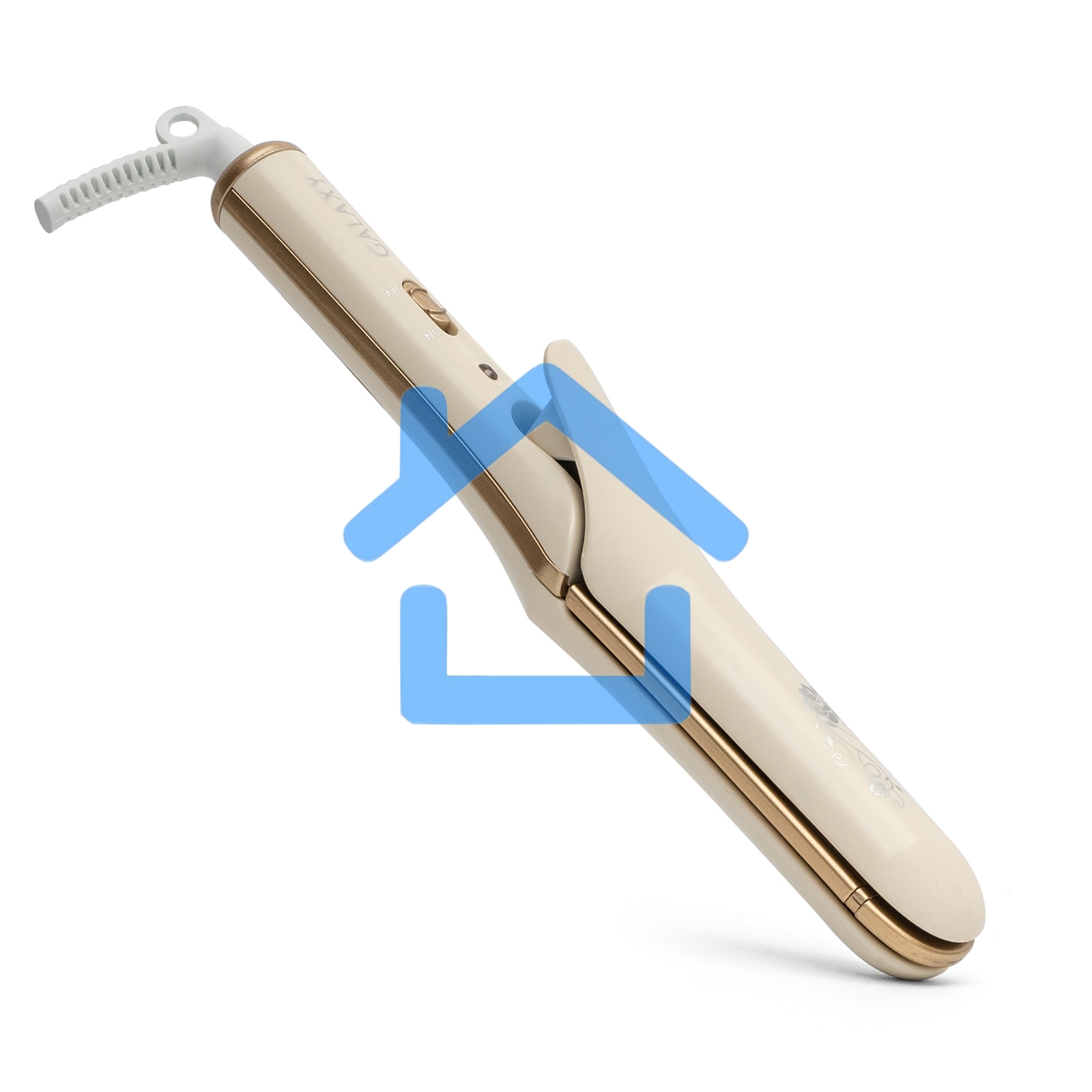 Щипцы для волос с насадкой гофре Galaxy GL 4502, бежевый, 40 Вт, макс. темп. 200°C, нагрев. элемент с защитой от перегр., керам. покрытие пластин, гладкие пластины для выпрям. волос и пласт. 