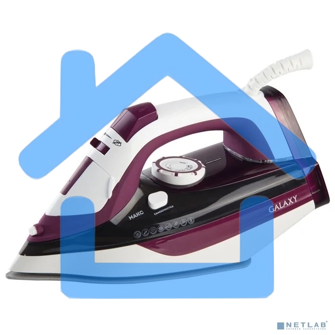 Утюг Galaxy Line GL 6108, бордовый с белым, паровой, 2400 Вт, постоянный пар 50 г/мин, паровой удар 230 г/мин, функции: автоотключение, самоочистка, антикапля, антинакипь, вертикальное отпаривание, индикатор автоотключения, индикатор нагрева, функция увла