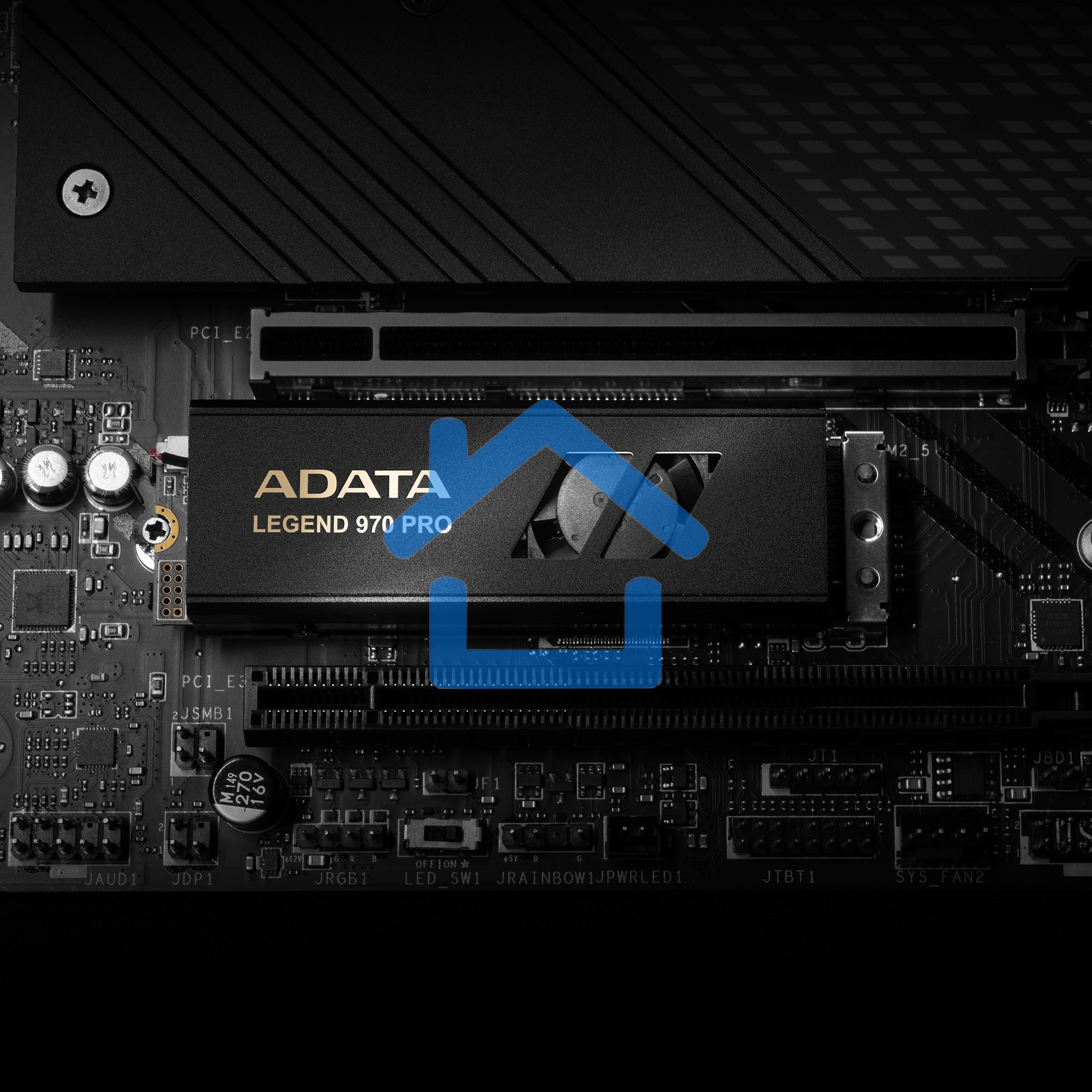 Накопитель SSD ADATA Legend 970 Pro, 1000 Gb, M.2 2280, PCIe 5.0 x4, NVMe 2.0, 3D TLC, R/W 13000/5800 МБ/сек, радиатор с вентилятором