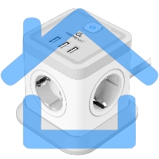 Сетевой фильтр Cablexpert Tower, TWR-4-U3-W-3, 4р, 10А, 3xUSB, 3.1А, 3м, ур.защиты 2+, белый, коробка