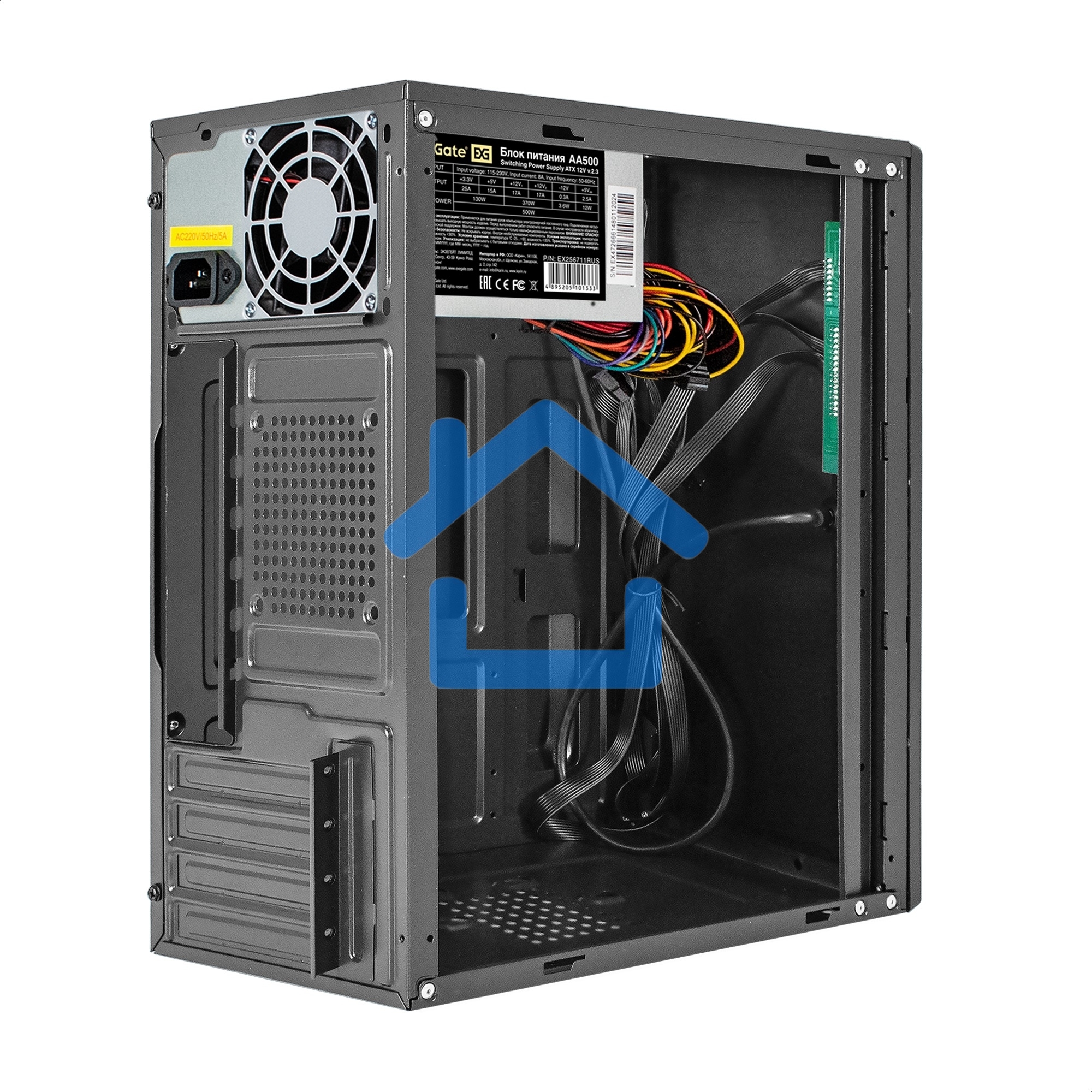 Компьютерный корпус Minitower ExeGate BAA-408U-AA500 (mATX, БП AA500 с вент. 8см, 2*USB/1*USB 3.0, HD Audio, черный)